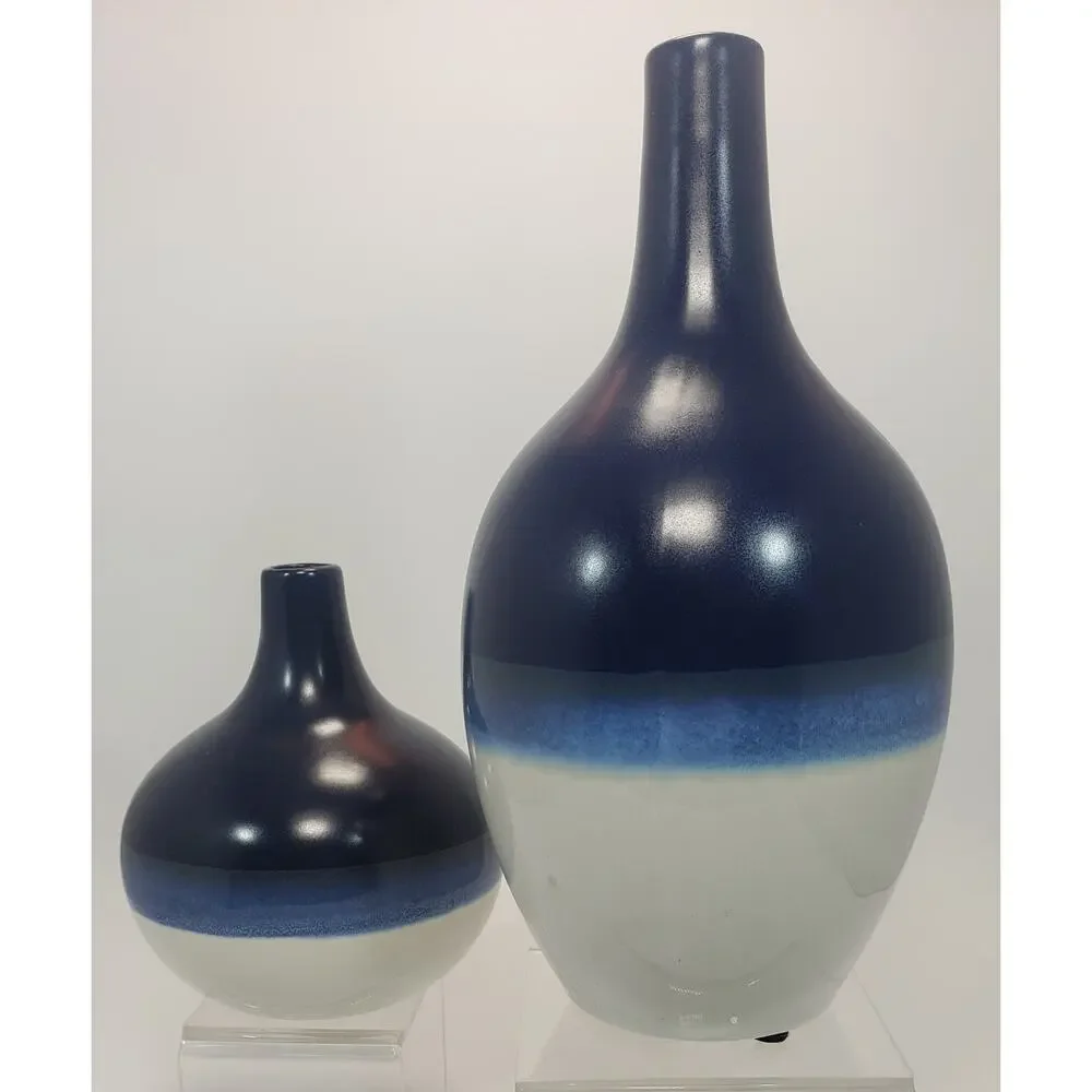Hand Dipped Blue& White Vases For Decorative Use Only 9-1/2